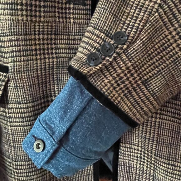 Sahali Plaid Tweed & Denim sz. 12 Lagen-Look Blue Tan Equestrian Riding Jacket - Picture 4 of 9